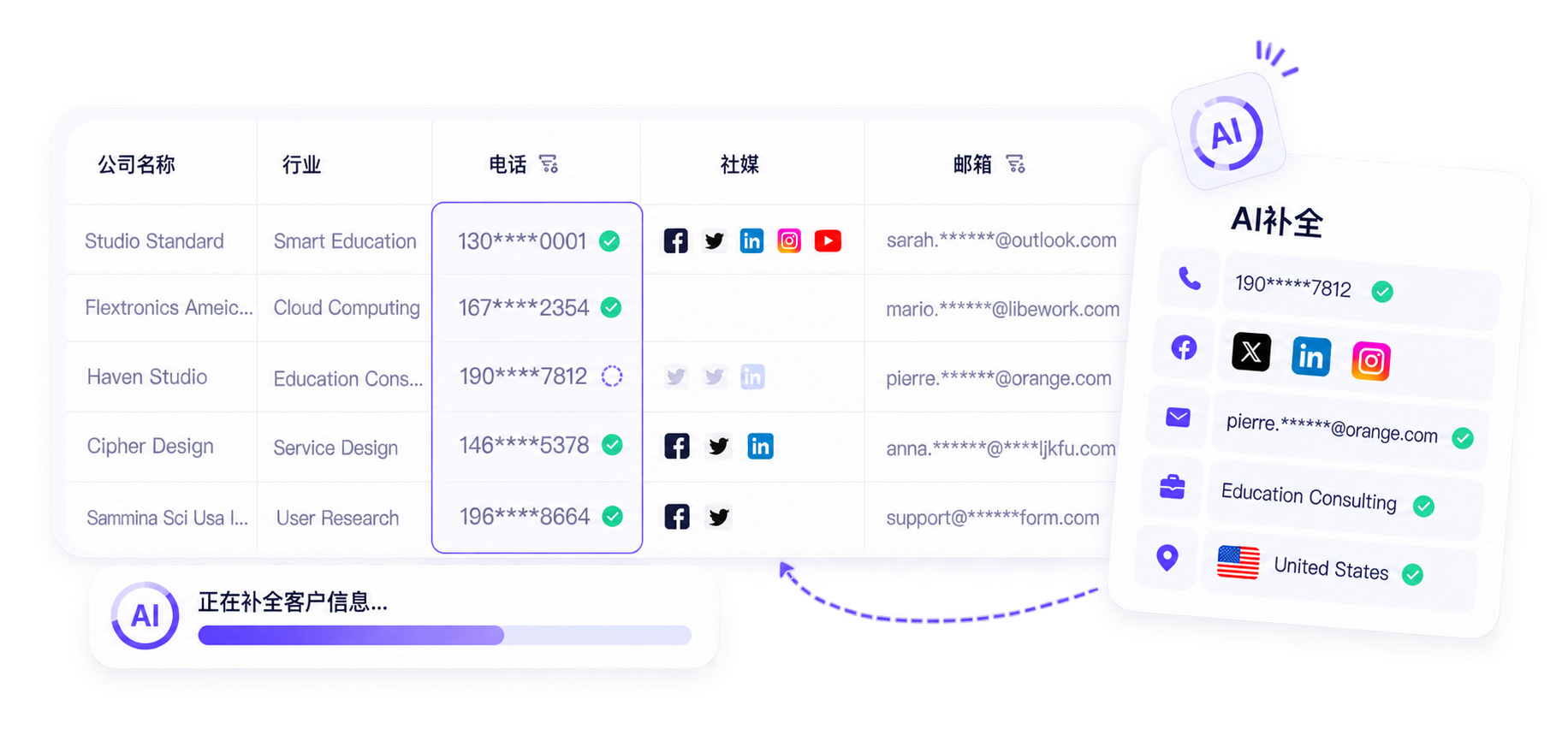 AI补全客户信息产品界面